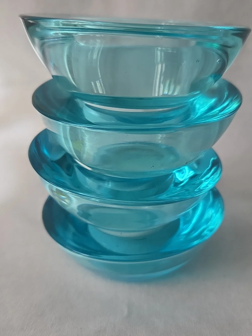 Crate&Barrel 4 Pcs. Aqua Blue Glass Tealight Holders
